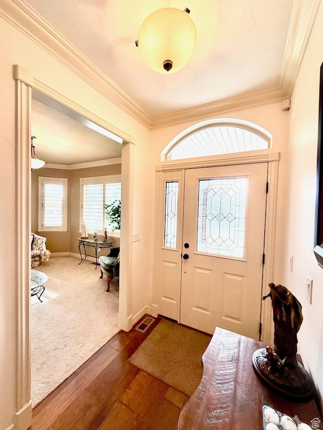 3322 N 750 E, Lehi, UT 84043 - entrance foyer featuring crown molding, dark wood-style flooring, and baseboards