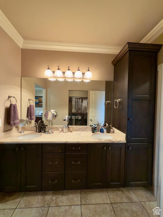 3322 N 750 E, Lehi, UT 84043 - bathroom featuring ornamental molding and double vanity