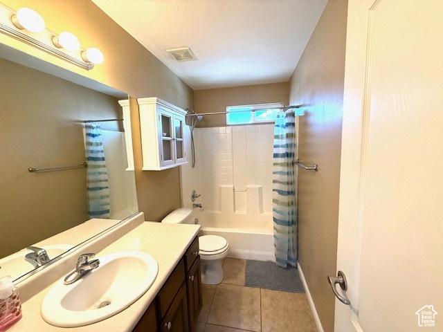1093 S 1960 E, Spanish Fork, UT 84660 - full bathroom featuring vanity, shower / bath combination with curtain, toilet, and tile patterned flooring