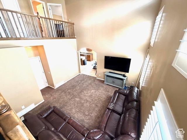 1093 S 1960 E, Spanish Fork, UT 84660 - living area with a high ceiling, carpet, and baseboards