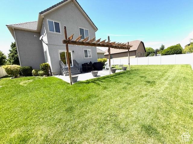 1093 S 1960 E, Spanish Fork, UT 84660 - back of house featuring a pergola, a patio area, stucco siding, and a tile roof