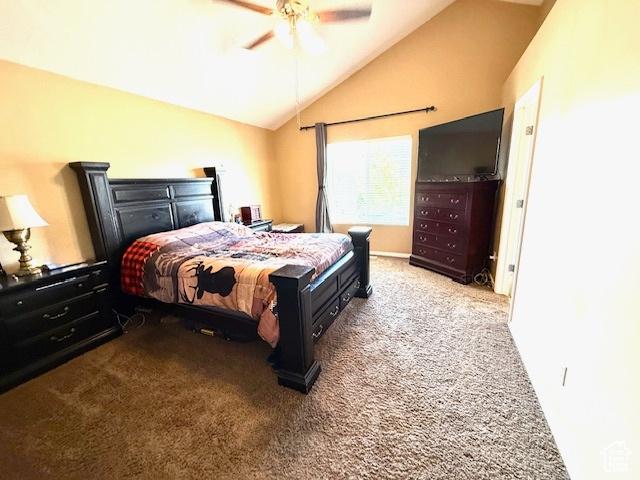 1093 S 1960 E, Spanish Fork, UT 84660 - bedroom featuring carpet, lofted ceiling, and a ceiling fan