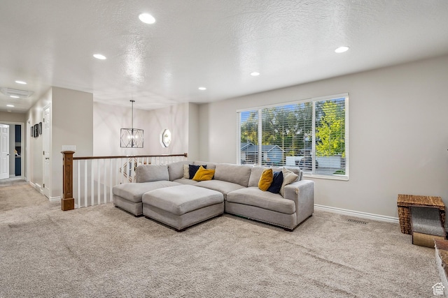 946 E 10715 S, Sandy, UT 84094 - living area featuring carpet floors, recessed lighting, baseboards, and a chandelier
