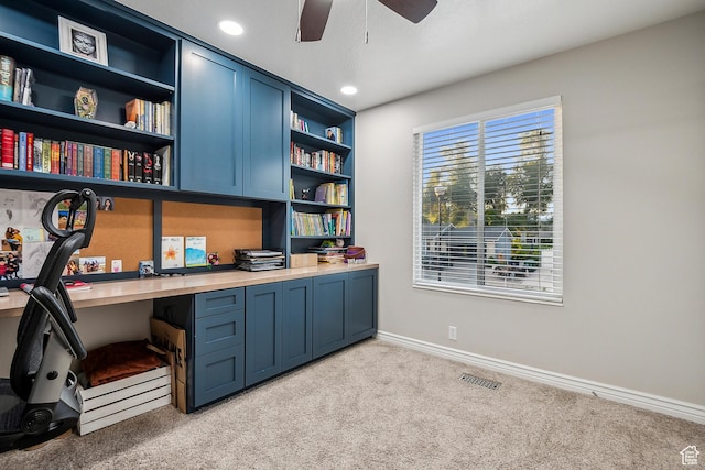 946 E 10715 S, Sandy, UT 84094 - office space with built in study area, light colored carpet, ceiling fan, baseboards, and recessed lighting