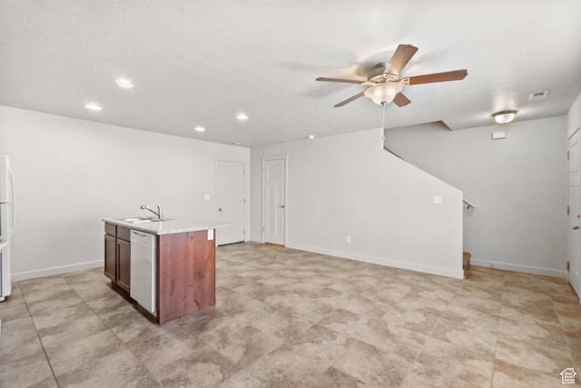 14383 S Firgrove Way Unit 0L-18, Herriman, UT 84096 - kitchen with dishwasher, a sink, a ceiling fan, recessed lighting, and a center island with sink