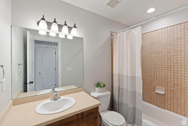 2167 W 2200 S, Syracuse, UT 84075 - bathroom featuring vanity, toilet, shower / tub combo, and recessed lighting