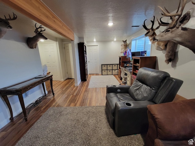264 W 550 N, Santaquin, UT 84655 - living area with wood finished floors, a textured ceiling, and baseboards