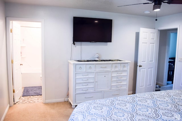 264 W 550 N, Santaquin, UT 84655 - bedroom with light carpet, ensuite bathroom, baseboards, and a ceiling fan