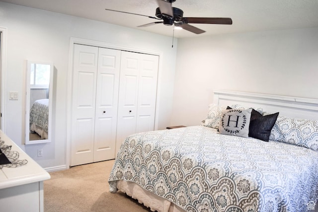 264 W 550 N, Santaquin, UT 84655 - bedroom featuring light colored carpet, a closet, and a ceiling fan