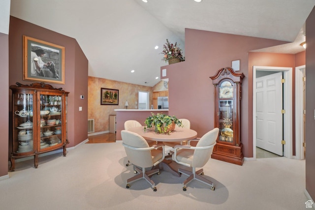 2082 W Jordan Villa Dr, West Jordan, UT 84088 - dining area featuring vaulted ceiling, carpet floors, baseboards, and recessed lighting