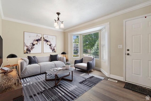 536 W 650 N, American Fork, UT 84003 - living room featuring crown molding, wood finished floors, baseboards, and a chandelier