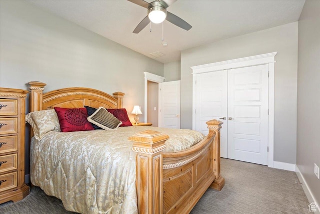 8176 S Chilwell Cv W, West Jordan, UT 84081 - bedroom with carpet, a closet, baseboards, and a ceiling fan