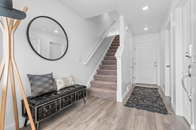 1897 E Thunder Ln Unit 498, Eagle Mountain, UT 84005 - entrance foyer with wood finished floors, stairs, recessed lighting, and baseboards
