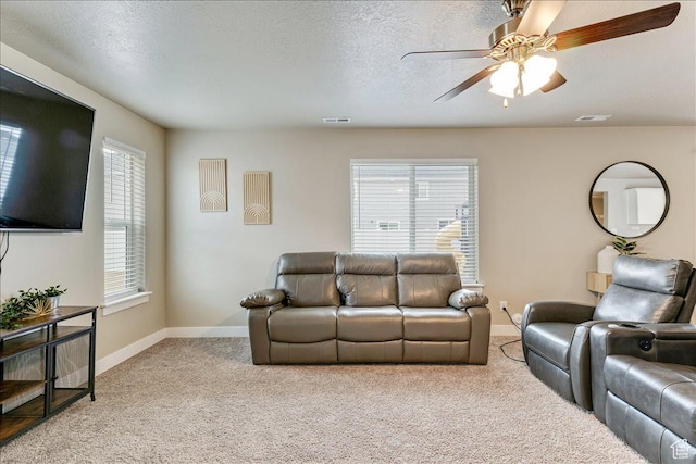 399 N 1325 W, Springville, UT 84663 - living area featuring light colored carpet, baseboards, a ceiling fan, and a textured ceiling