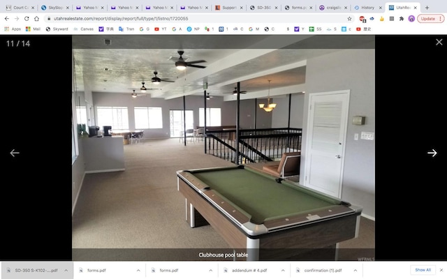 350 E 700 S Unit K102, Salt Lake City, UT 84111 - playroom featuring carpet, a ceiling fan, billiards table, and baseboards