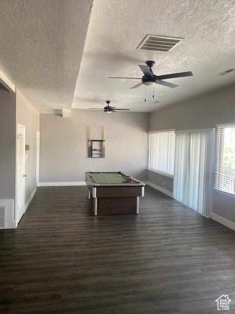 350 E 700 S Unit K102, Salt Lake City, UT 84111 - game room with a textured ceiling, baseboards, dark wood-type flooring, pool table, and a ceiling fan