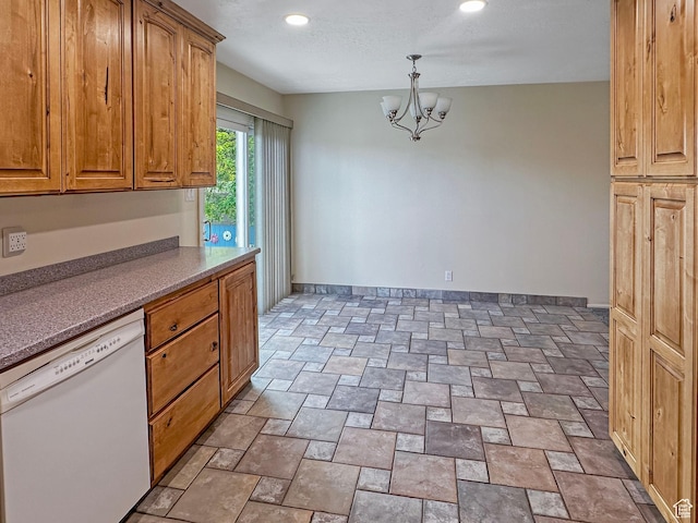 485 W Cottonwood Ln, Ferron, UT 84523 - kitchen with dishwasher, a chandelier, recessed lighting, baseboards, and brown cabinets