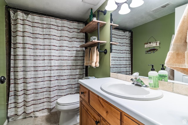 5151 Case Mountain Rd, West Jordan, UT 84081 - full bath featuring vanity, toilet, tile patterned floors, and a shower with curtain