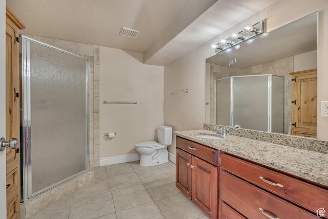 67 E Summer Pl S, Saratoga Springs, UT 84045 - full bath featuring vanity, a shower stall, toilet, baseboards, and tile patterned flooring
