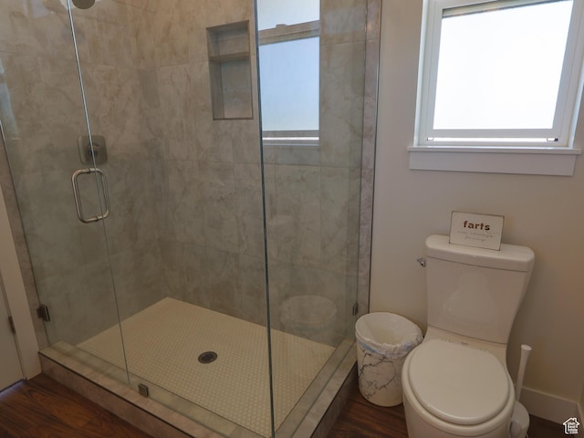 4817 W 50 S, West Point, UT 84015 - bathroom with toilet, a shower stall, and wood finished floors