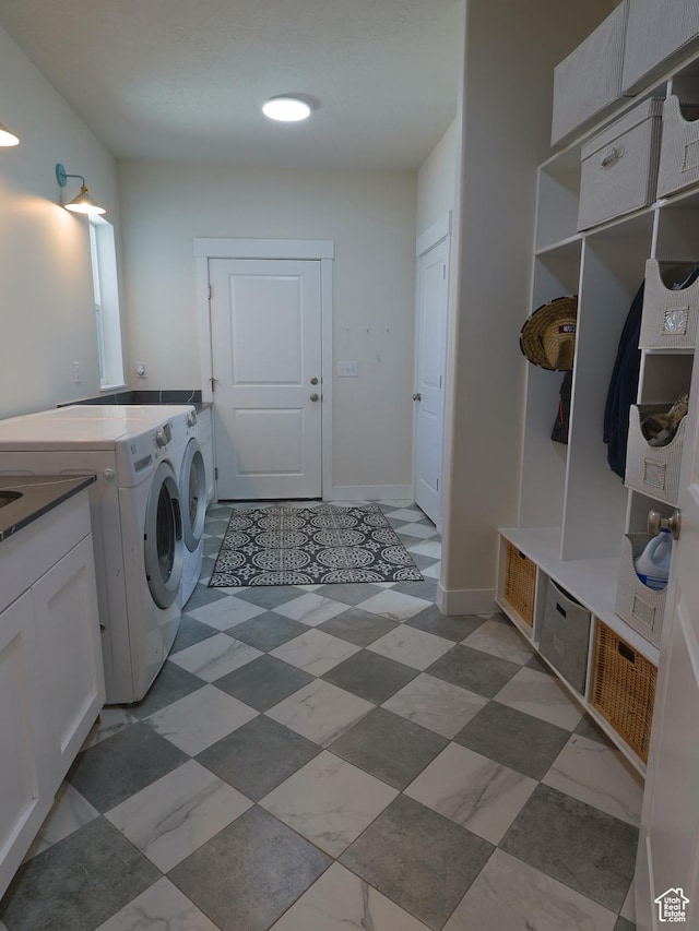 4817 W 50 S, West Point, UT 84015 - laundry room with separate washer and dryer, cabinet space, and baseboards