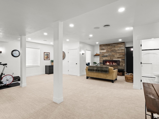 2393 N 300 E Unit 108, Lehi, UT 84043 - living area featuring light carpet, recessed lighting, baseboards, and a fireplace