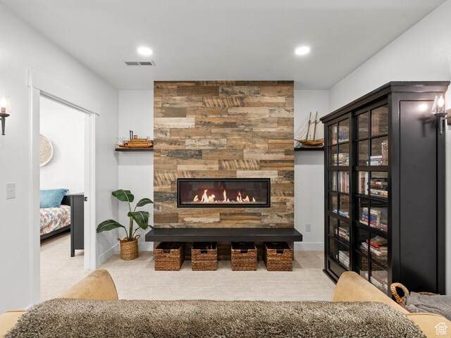 2393 N 300 E Unit 108, Lehi, UT 84043 - carpeted living room featuring a fireplace, recessed lighting, and baseboards