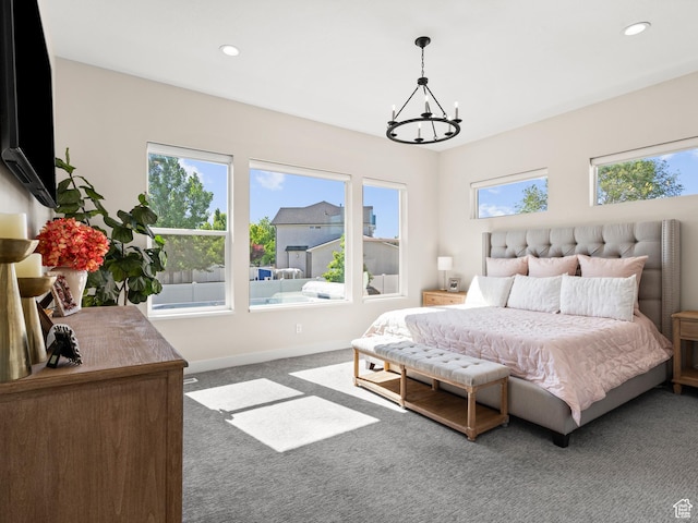 2393 N 300 E Unit 108, Lehi, UT 84043 - bedroom featuring a chandelier, carpet, recessed lighting, and baseboards