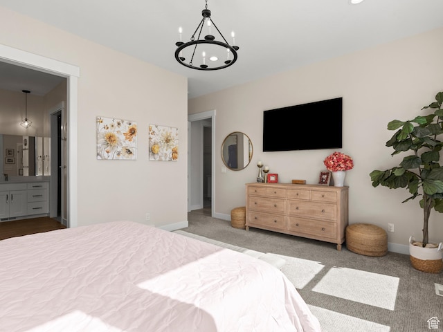 2393 N 300 E Unit 108, Lehi, UT 84043 - carpeted bedroom with a chandelier, ensuite bath, and baseboards