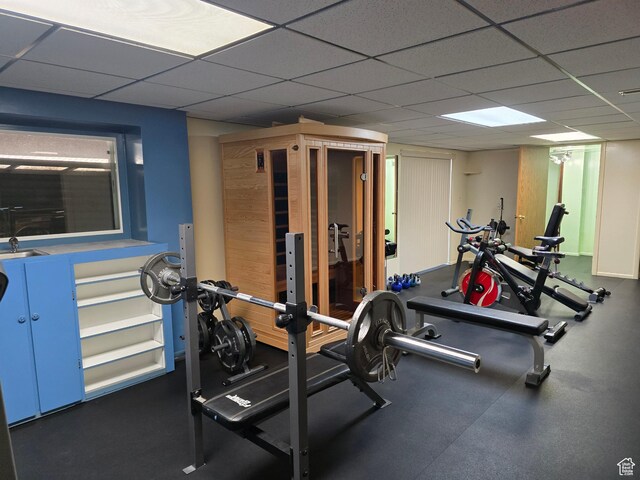 9162 S Pebble Glen Cir, Sandy, UT 84094 - workout room featuring a drop ceiling and a sink