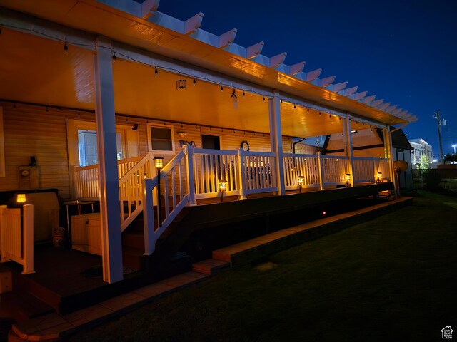 9162 S Pebble Glen Cir, Sandy, UT 84094 - back of house at twilight featuring a pergola and a wooden deck