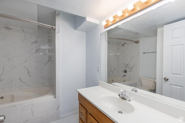1199 E Pheasant View Dr, Layton, UT 84041 - bathroom featuring a combined bath / shower with marble appearance, vanity, toilet, marble finish floors, and baseboards
