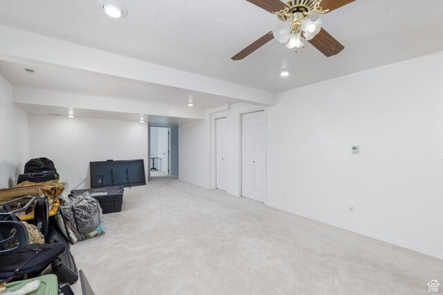 1199 E Pheasant View Dr, Layton, UT 84041 - finished below grade area with light colored carpet, recessed lighting, and ceiling fan