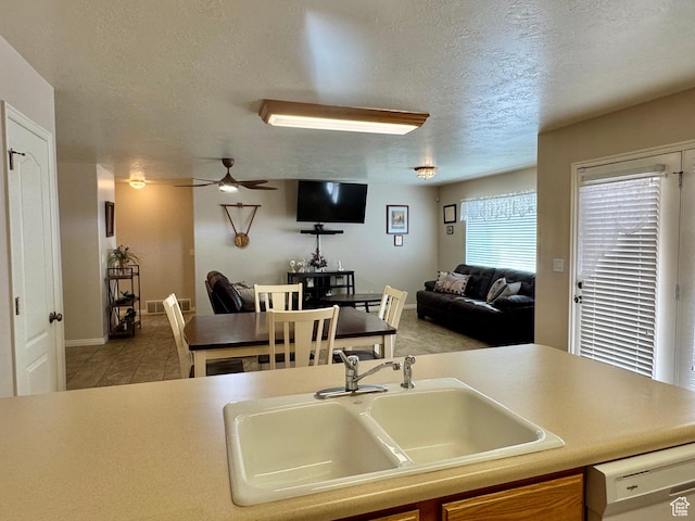 445 Topaz Blvd Unit 10, Delta, UT 84624 - kitchen featuring a sink, dishwasher, a textured ceiling, a ceiling fan, and baseboards