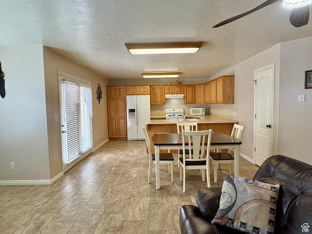 445 Topaz Blvd Unit 10, Delta, UT 84624 - kitchen featuring white appliances, ceiling fan, a textured ceiling, light countertops, and a peninsula