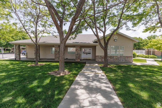 3760 S Carlisle Park Pl Unit 1, Salt Lake City, UT 84119 - view of front of home featuring stone siding and a shingled roof