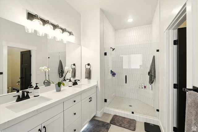 1335 S 1140 E, Heber City, UT 84032 - full bathroom featuring a stall shower, double vanity, tile patterned flooring, and baseboards