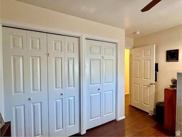 786 E Bristlecone Dr, Delta, UT 84624 - bedroom featuring two closets, dark wood-style floors, and ceiling fan