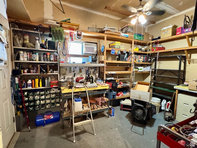 786 E Bristlecone Dr, Delta, UT 84624 - storage room featuring ceiling fan and an AC wall unit