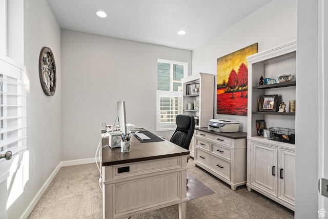 9857 N Featherstone Dr, Highland, UT 84003 - office with light colored carpet, baseboards, and recessed lighting