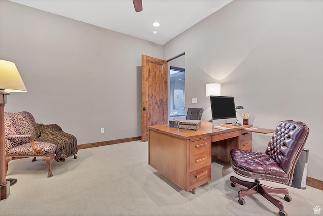 3052 N Snow Canyon Pwky Unit 168, St George, UT 84770 - office area featuring light colored carpet, baseboards, and a ceiling fan