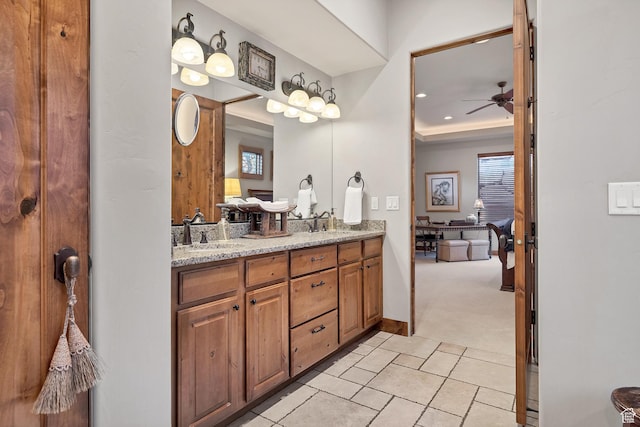 3052 N Snow Canyon Pwky Unit 168, St George, UT 84770 - bathroom featuring double vanity, a ceiling fan, tile patterned floors, and recessed lighting