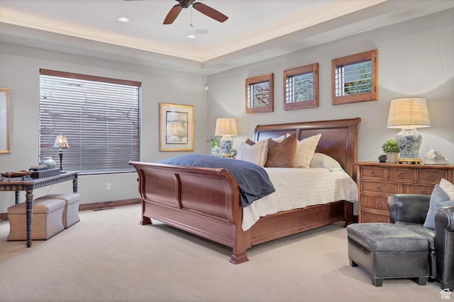 3052 N Snow Canyon Pwky Unit 168, St George, UT 84770 - bedroom with light carpet, recessed lighting, baseboards, and ceiling fan