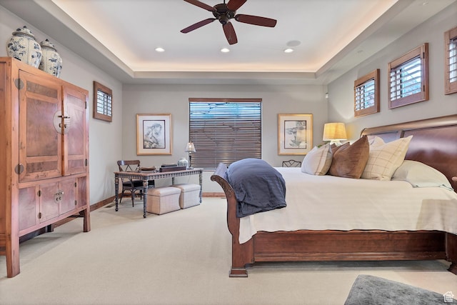 3052 N Snow Canyon Pwky Unit 168, St George, UT 84770 - carpeted bedroom with multiple windows, a tray ceiling, and recessed lighting