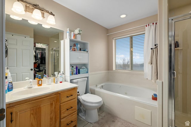 3870 W Mountaintop Cir, Cedar Hills, UT 84062 - full bath featuring a jetted tub, vanity, a shower stall, and toilet