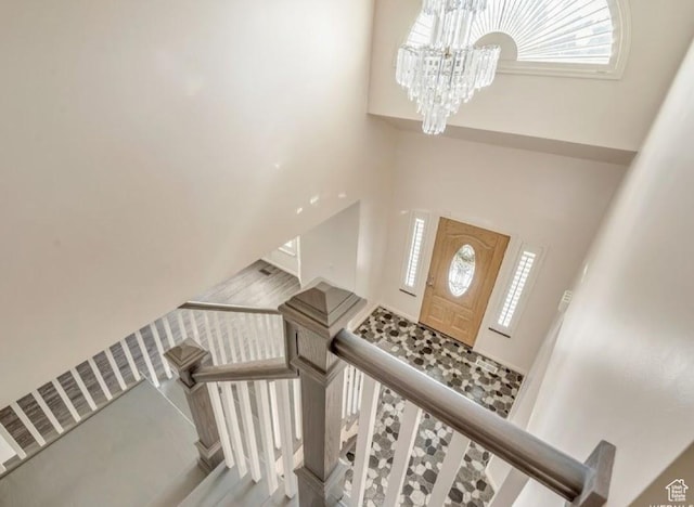 1231 E Tierney Cir, Sandy, UT 84094 - stairway featuring a chandelier