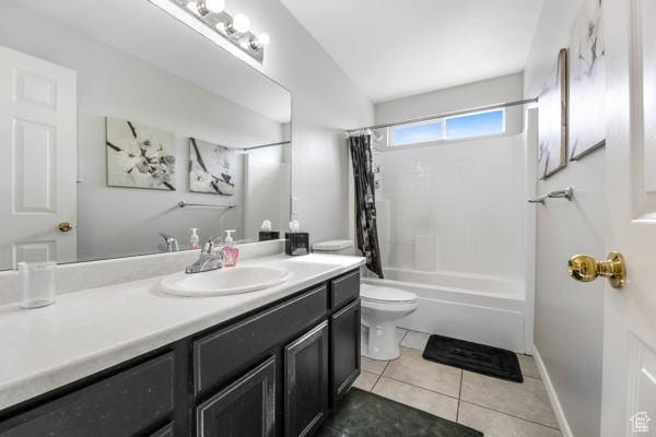 1405 N Durocher Ln W, Tooele, UT 84074 - bathroom featuring toilet, vanity, shower / tub combo, and tile patterned flooring