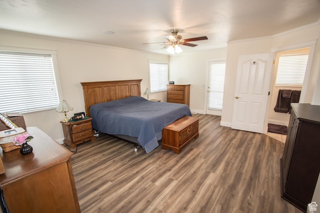 1655 E 3250 N, North Logan, UT 84341 - bedroom featuring wood finished floors, crown molding, baseboards, and a ceiling fan