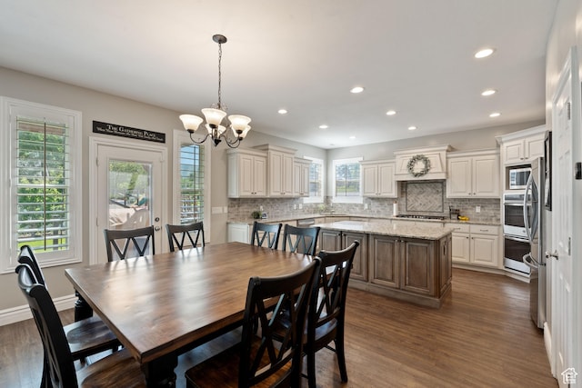117 S 200 E, Kaysville, UT 84037 - dining room featuring dark wood finished floors, a chandelier, and recessed lighting