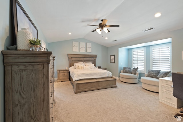 117 S 200 E, Kaysville, UT 84037 - bedroom featuring vaulted ceiling, light carpet, ceiling fan, and recessed lighting